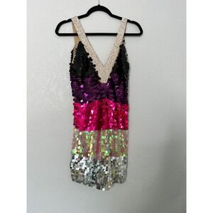 LPA Payette Sequin Deep V Dress in Magenta Melody Size S